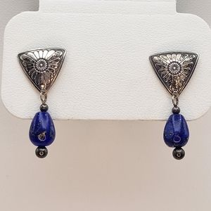 Vintage Southwester Sterling Silver Lapis Lazuli Drop Post Earrings